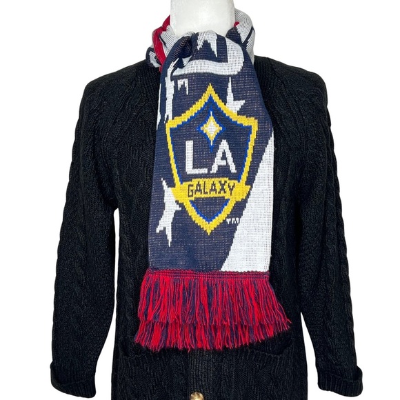 RARE LA Galaxy FC Logo Scarf Los Angeles Soccer Team HTF Knit Red Blue Yellow - Picture 10 of 15